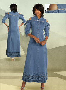 Donna Vinci 8435 Embellished Stretch Denim Dress